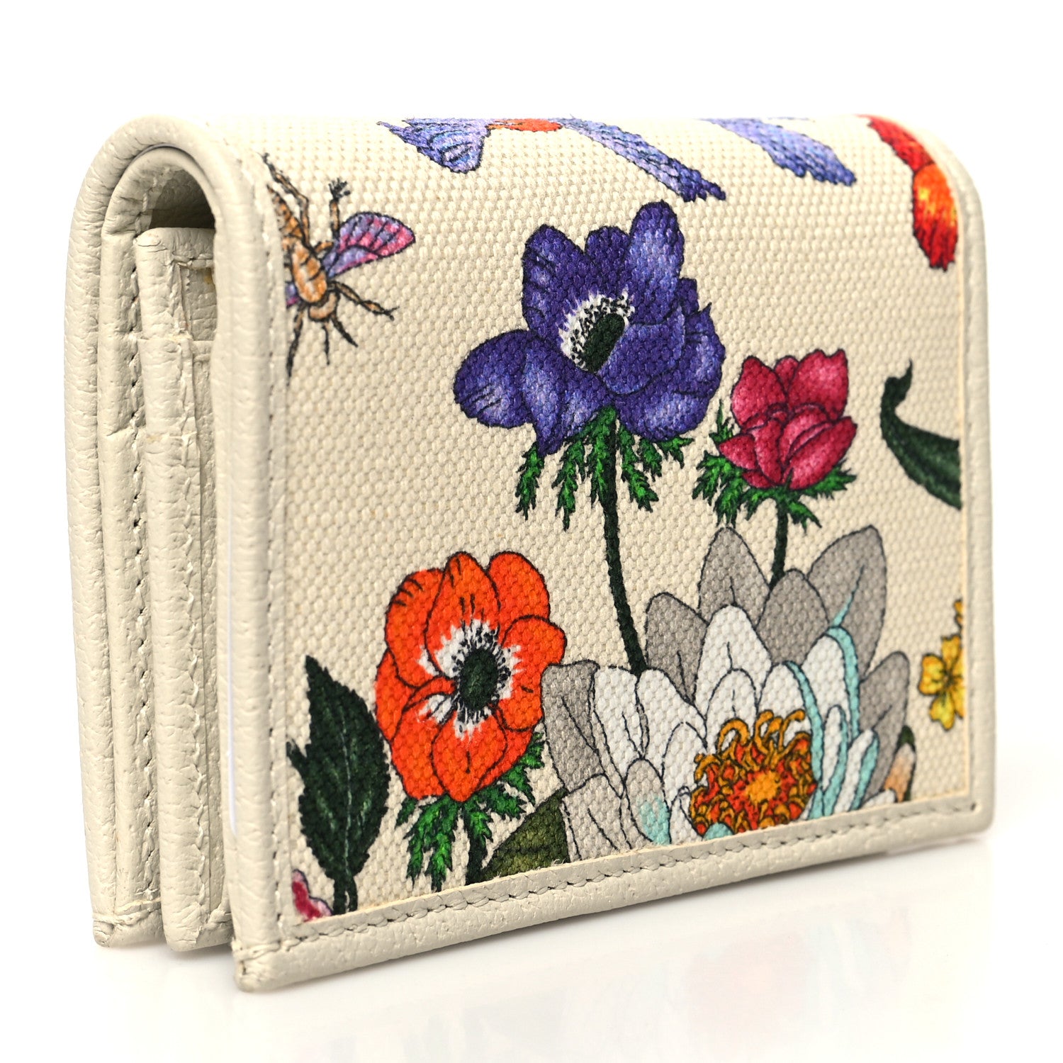 Gucci Canvas Flora Card Case Wallet White 3 of 12