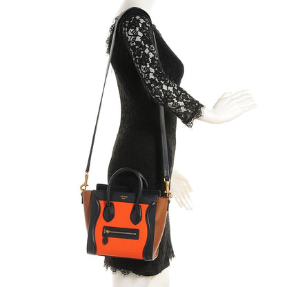 Celine Drummed Calfskin Nano Tri-Color Luggage Bright Orange 2 of 8