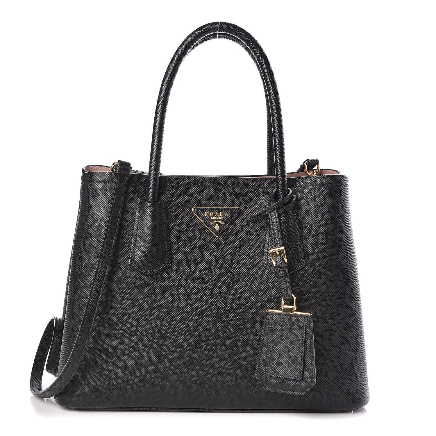 Prada Saffiano Cuir Small Double Bag Black Mughetto 1 of 9
