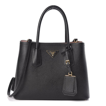 Prada Saffiano Cuir Small Double Bag Black Mughetto 1 of 9