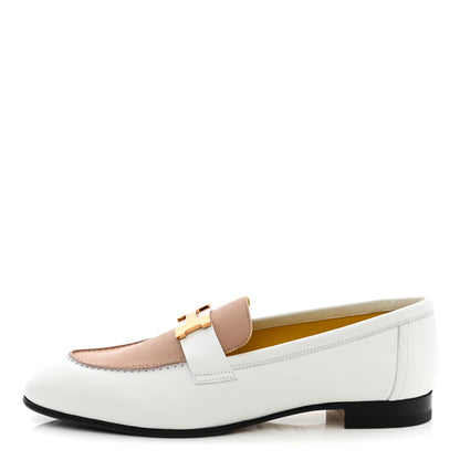 Hermes Calfskin Womens Paris Loafers 38.5 White Bois De Santal 1 of 9