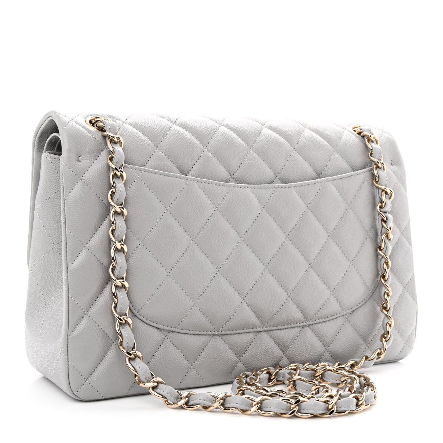 Caviar Quilted Jumbo Double Flap Light Grey