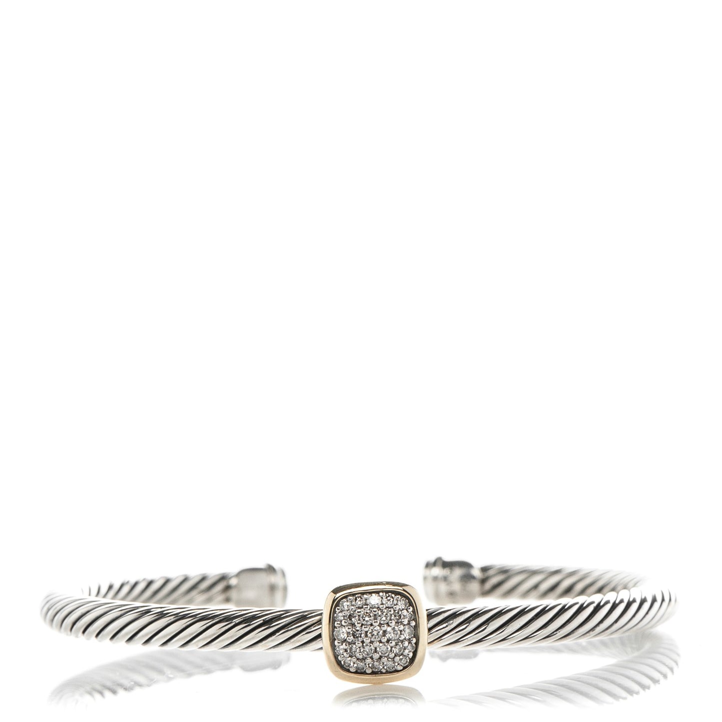 Sterling Silver 18K Yellow Gold Diamond 4mm Noblesse Cable Bracelet