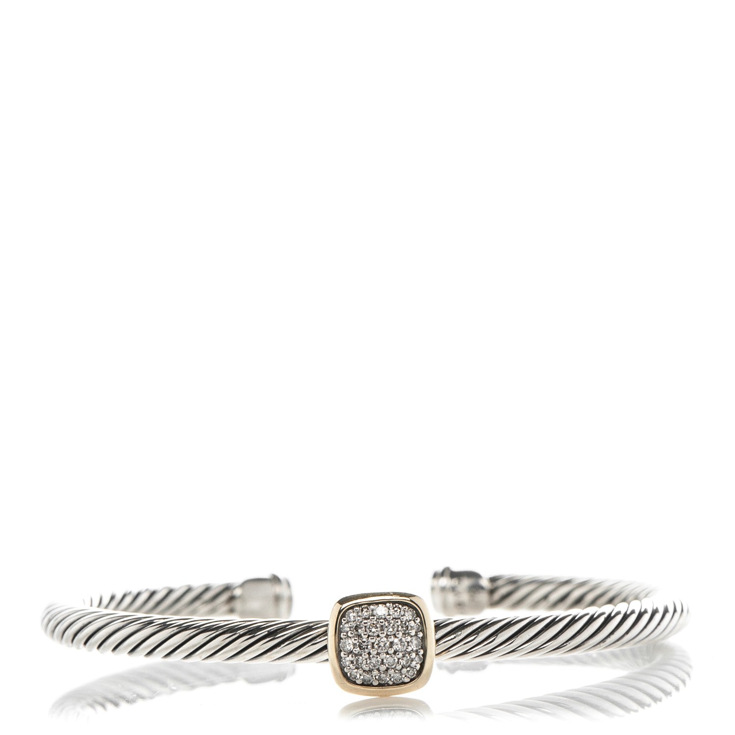 David Yurman Sterling Silver 18K Yellow Gold Diamond 4mm Noblesse Cable Bracelet 1 of 4