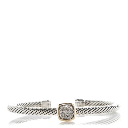 David Yurman Sterling Silver 18K Yellow Gold Diamond 4mm Noblesse Cable Bracelet 1 of 4