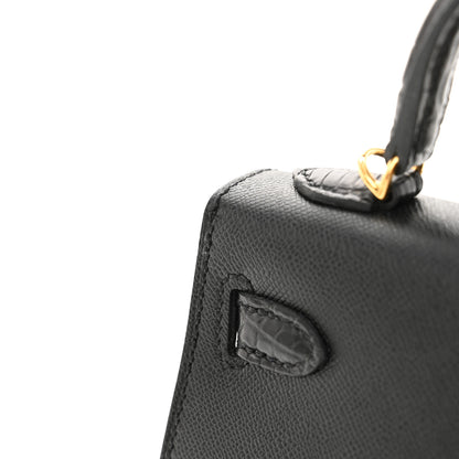 Hermes Madame Calfskin Matte Alligator Mini Kelly Sellier Touch 20 Black 13 of 14