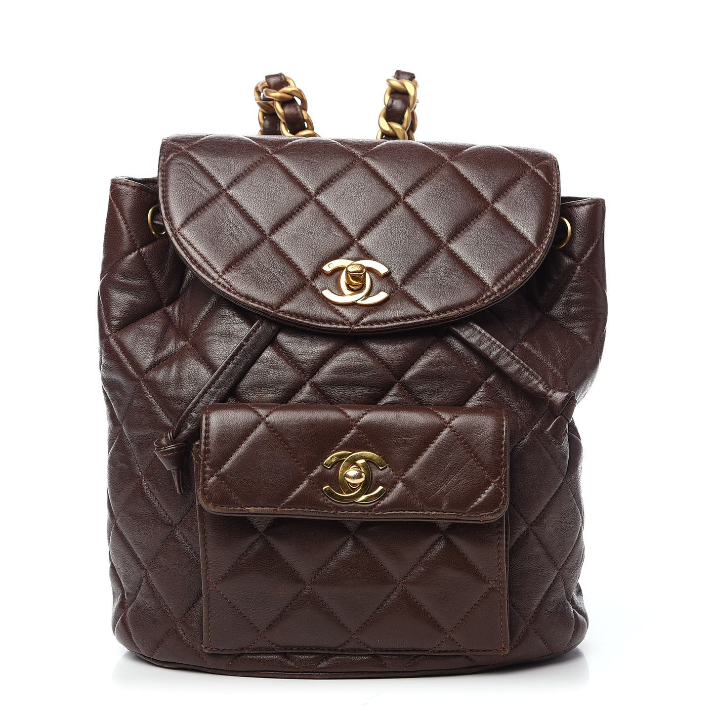 Lambskin Quilted Backpack Brown