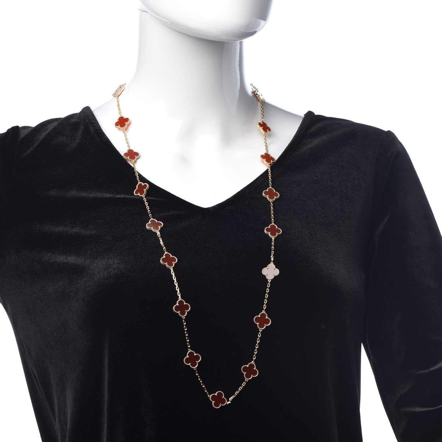 18K Yellow Gold Carnelian 20 Motifs Vintage Alhambra Necklace