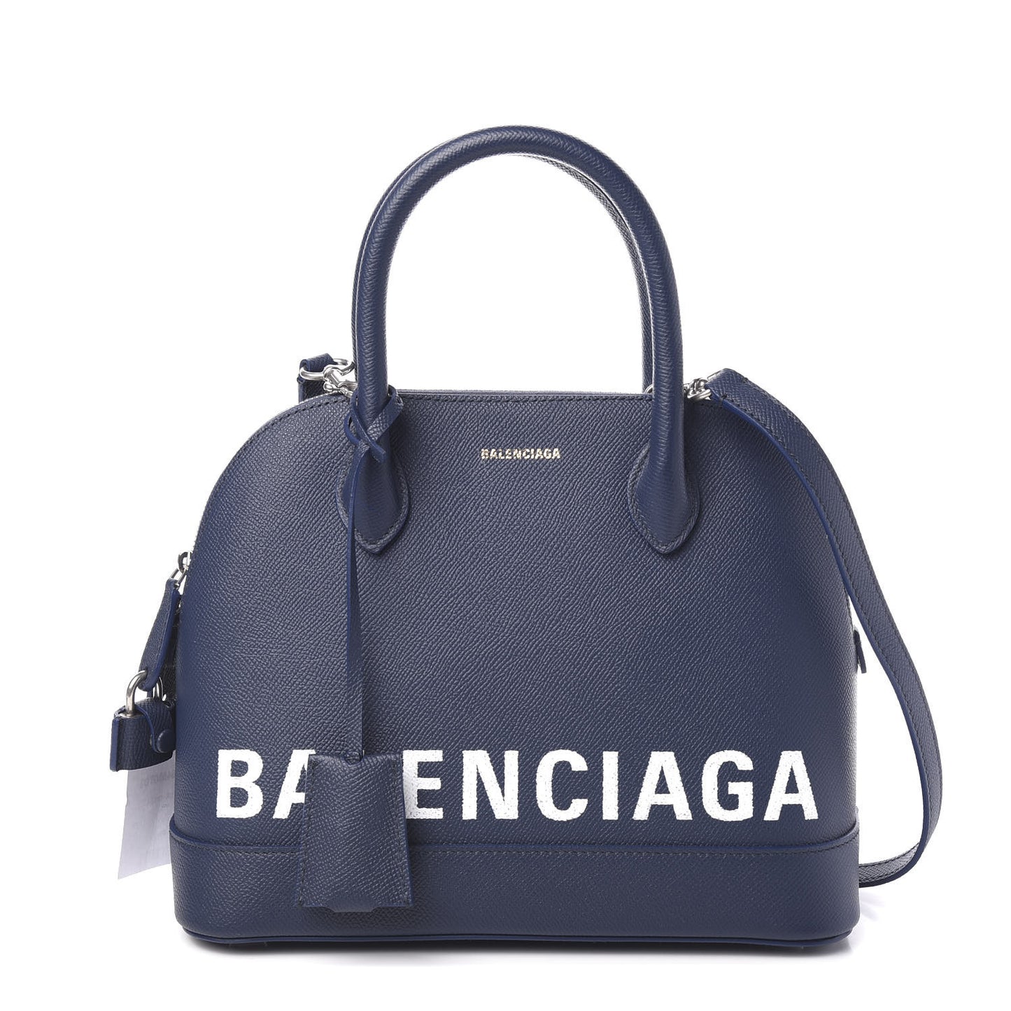 Signature Grained Calfskin Logo S Ville Top Handle Bag Bleu Canopee White