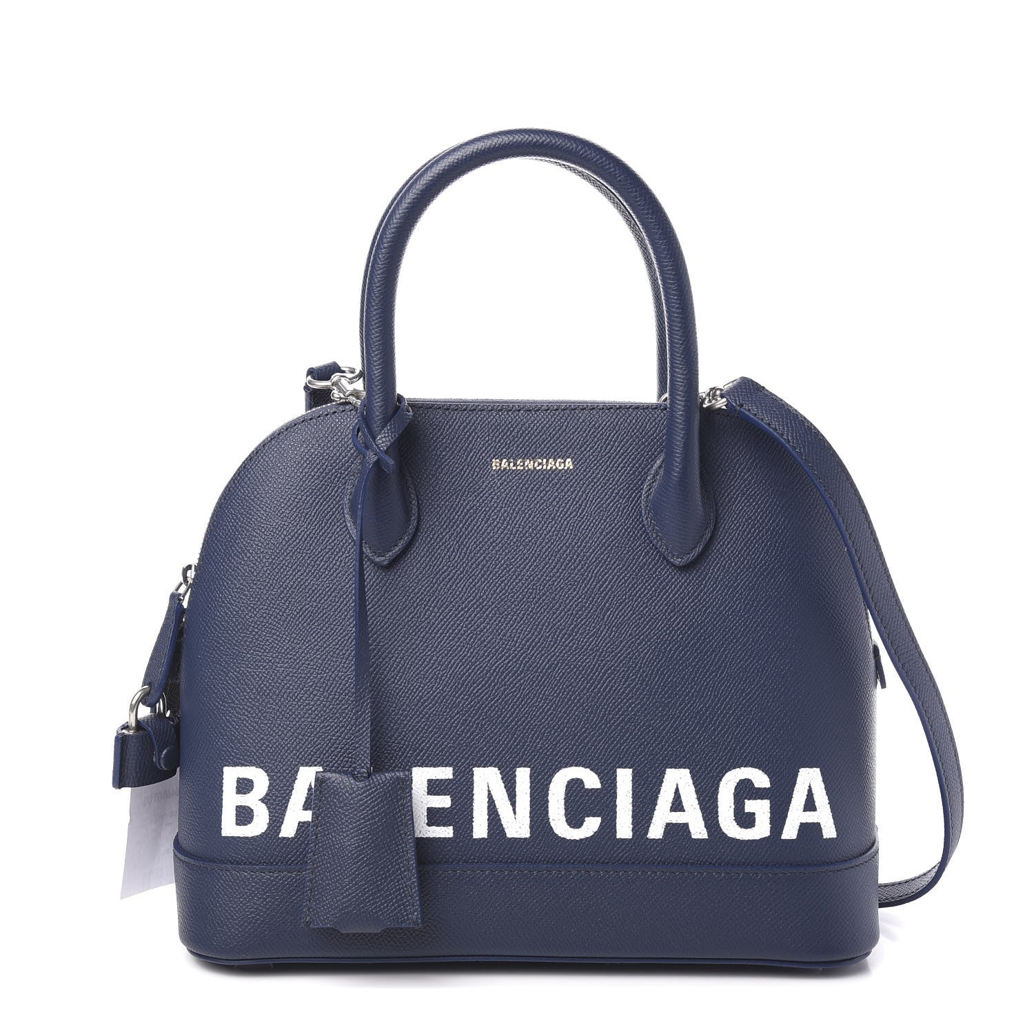 Balenciaga Signature Grained Calfskin Logo S Ville Top Handle Bag Bleu Canopee White 1 of 8