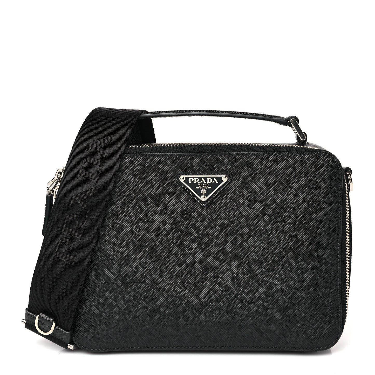 Saffiano Travel Medium Brique Crossbody Bag Black