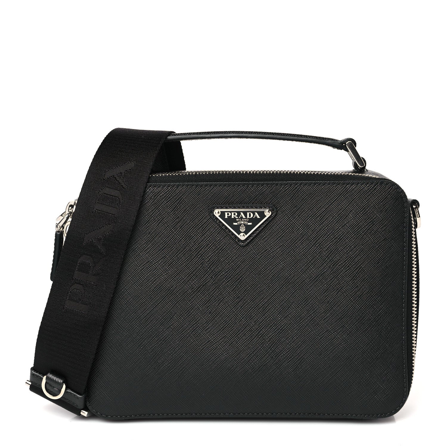 Prada Saffiano Travel Medium Brique Crossbody Bag Black 1 of 9