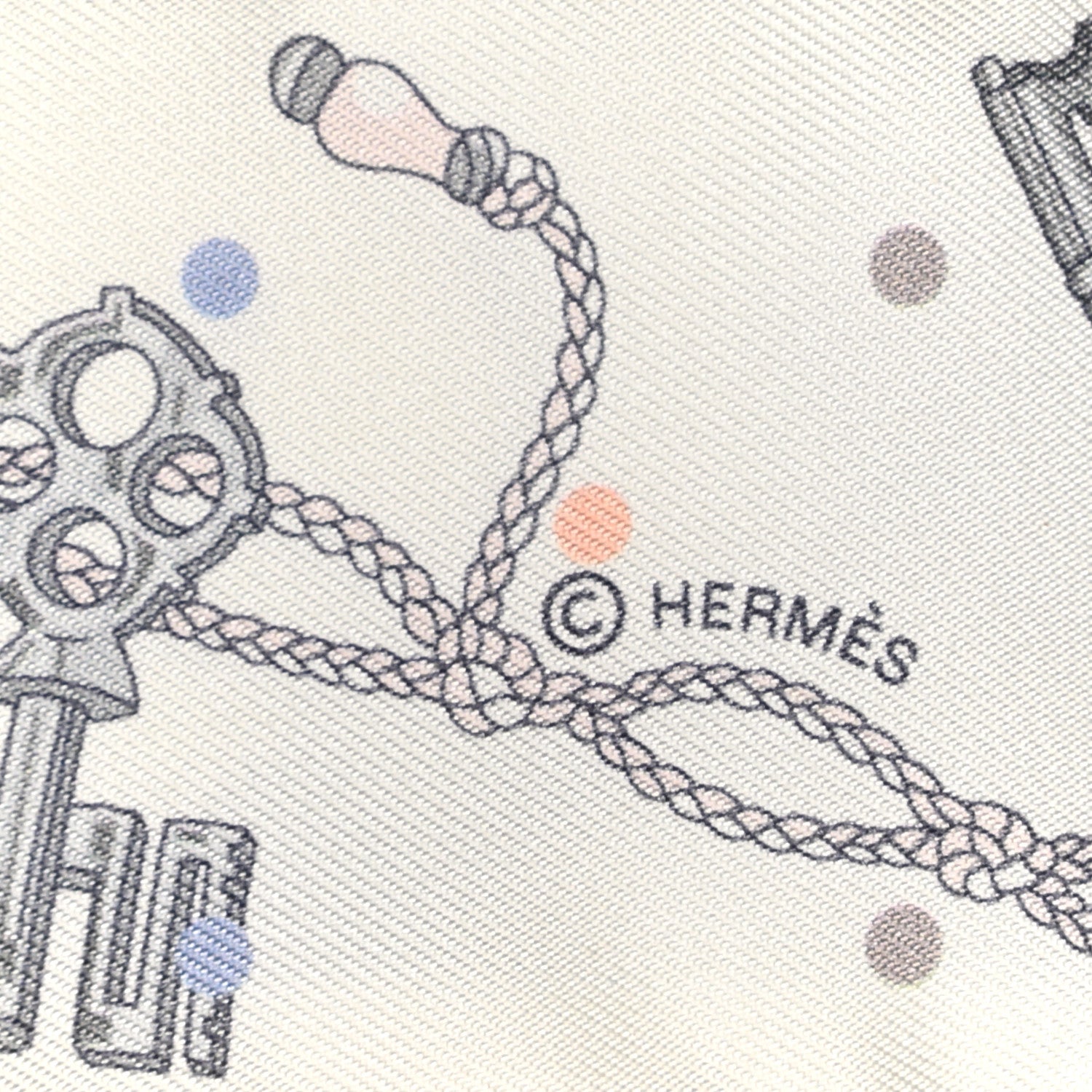 Hermes Silk Les Cles A Pois Twilly White Gris Acier 3 of 5