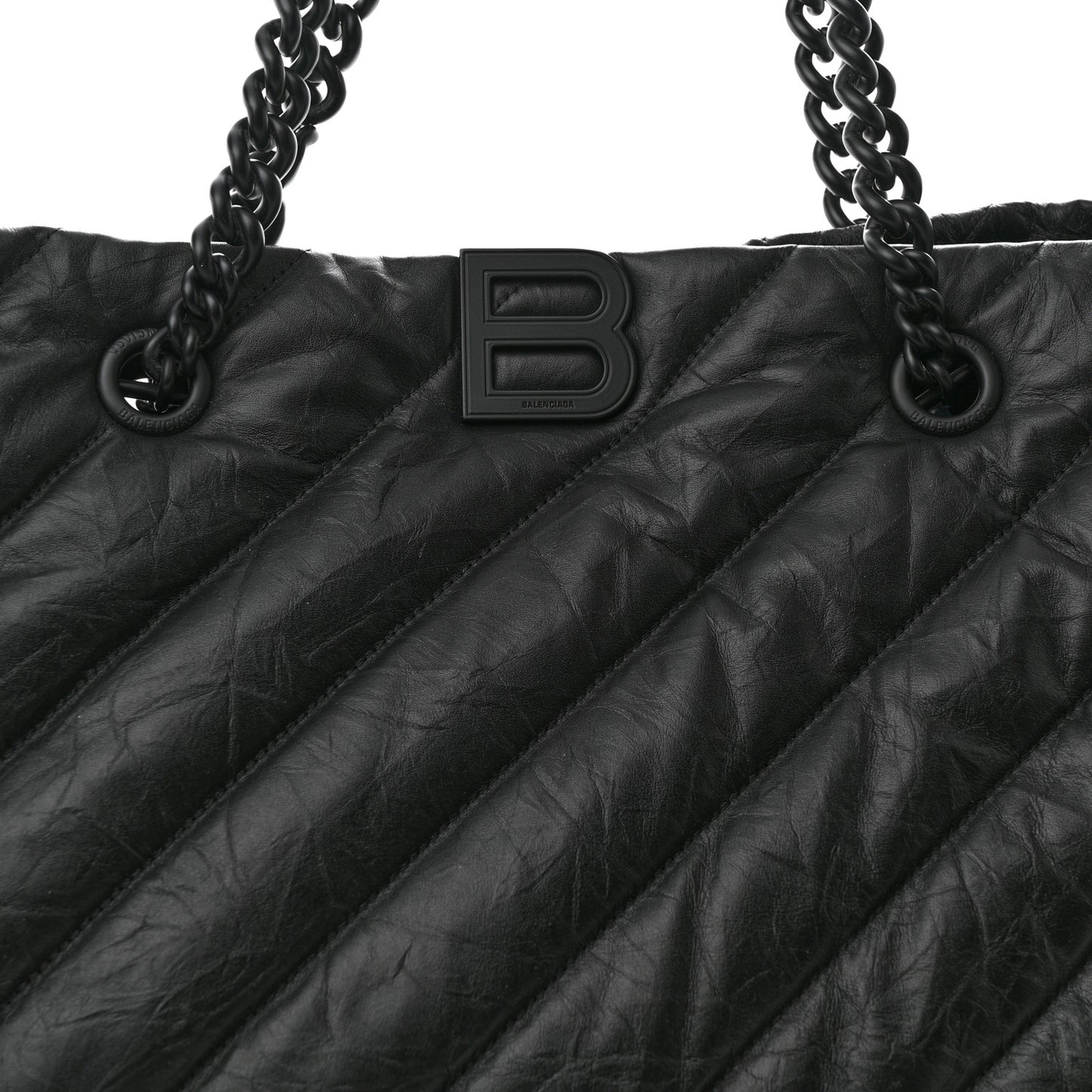 Crushed Calfskin Quilted Matte Black Hardware Large Crush Carry All Tote Bag Black
