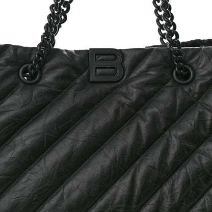 Balenciaga Crushed Calfskin Quilted Matte Black Hardware Large Crush Carry All Tote Bag Black 7 of 9