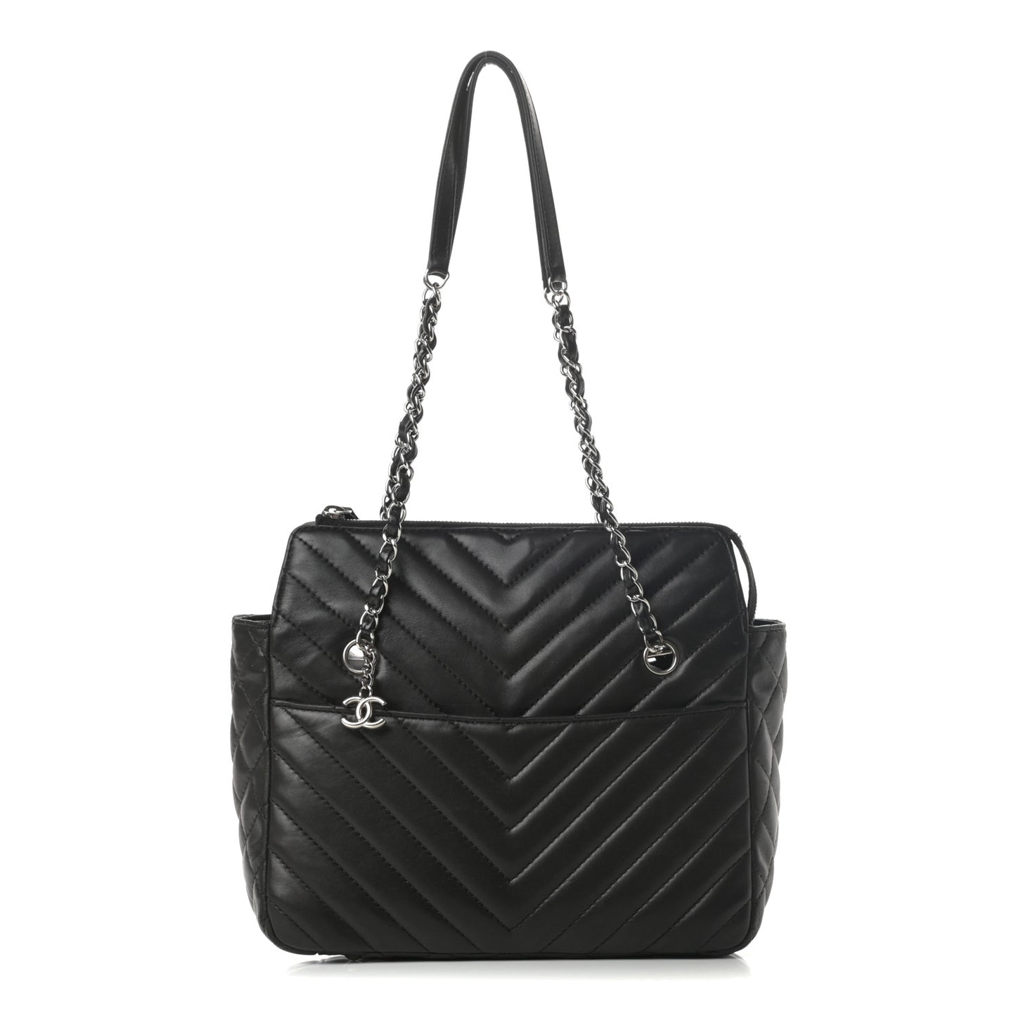 Lambskin Chevron Quilted Shoulder Bag Black