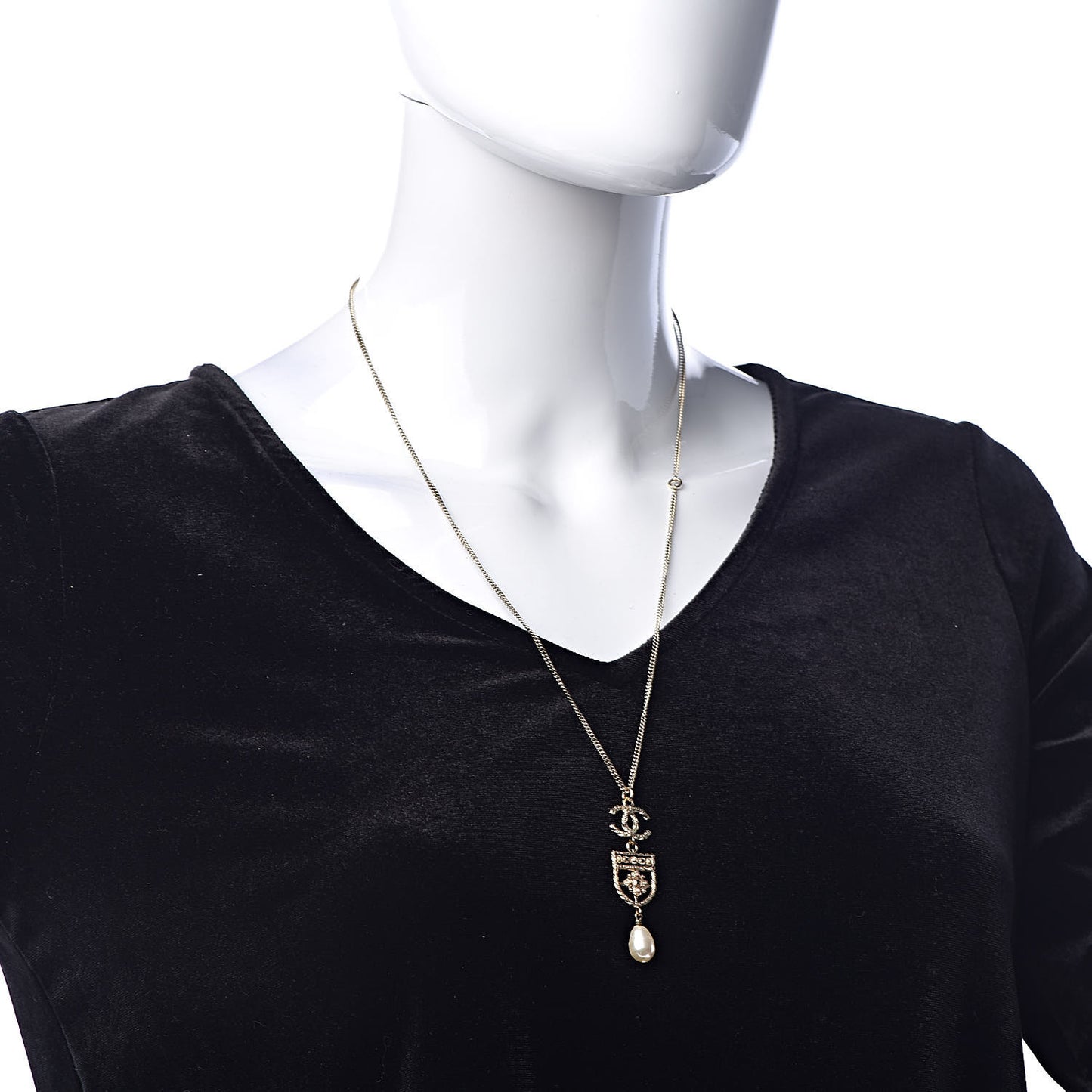 Pearl CC Drop Necklace Gold
