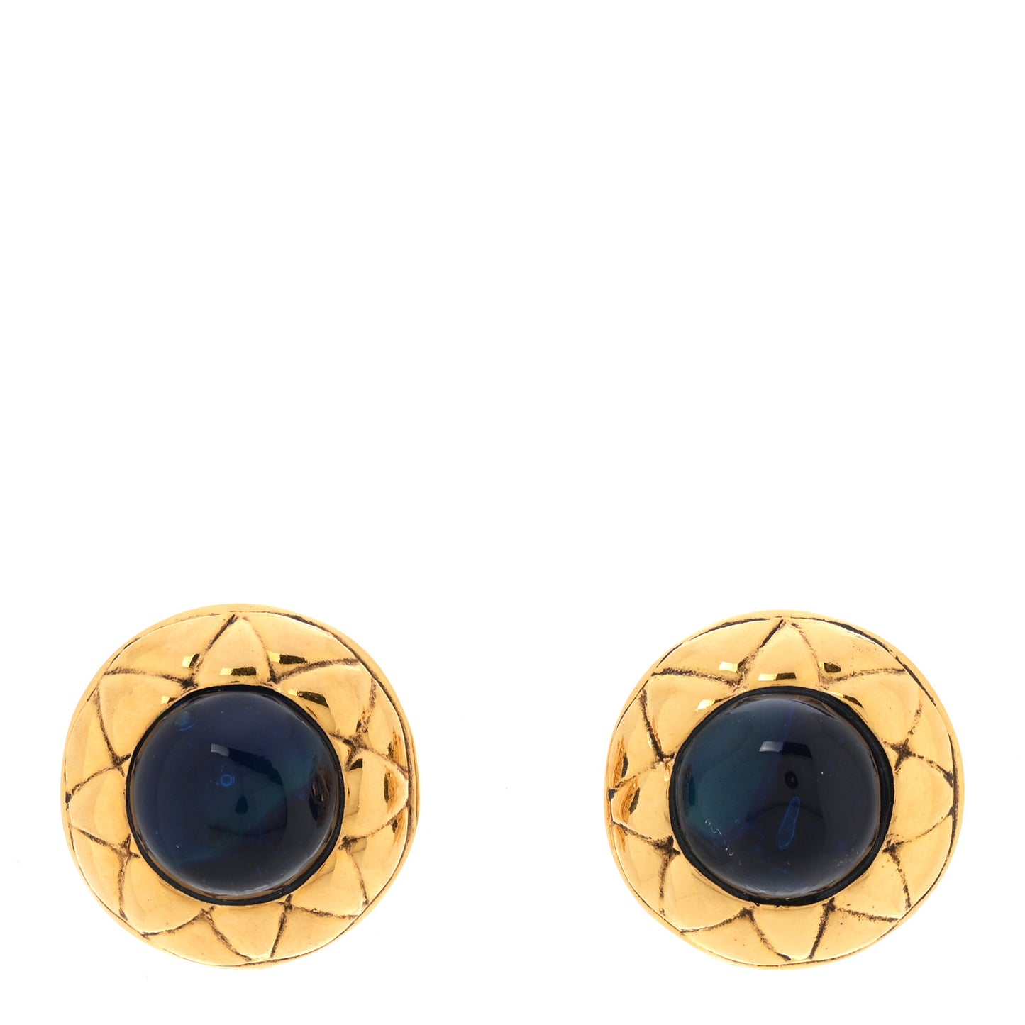 Gripoix Quilted Clip On Earrings Gold Blue