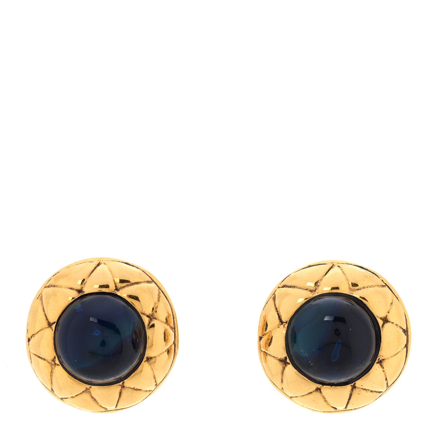 Chanel Gripoix Quilted Clip On Earrings Gold Blue 1 of 4