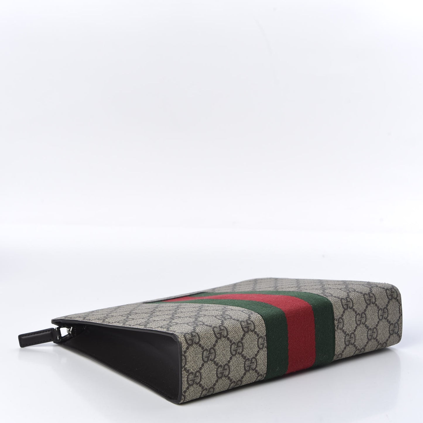 GG Supreme Monogram Selleria Calfskin Web New Web Cosmetic Case Beige Ebony Cocoa