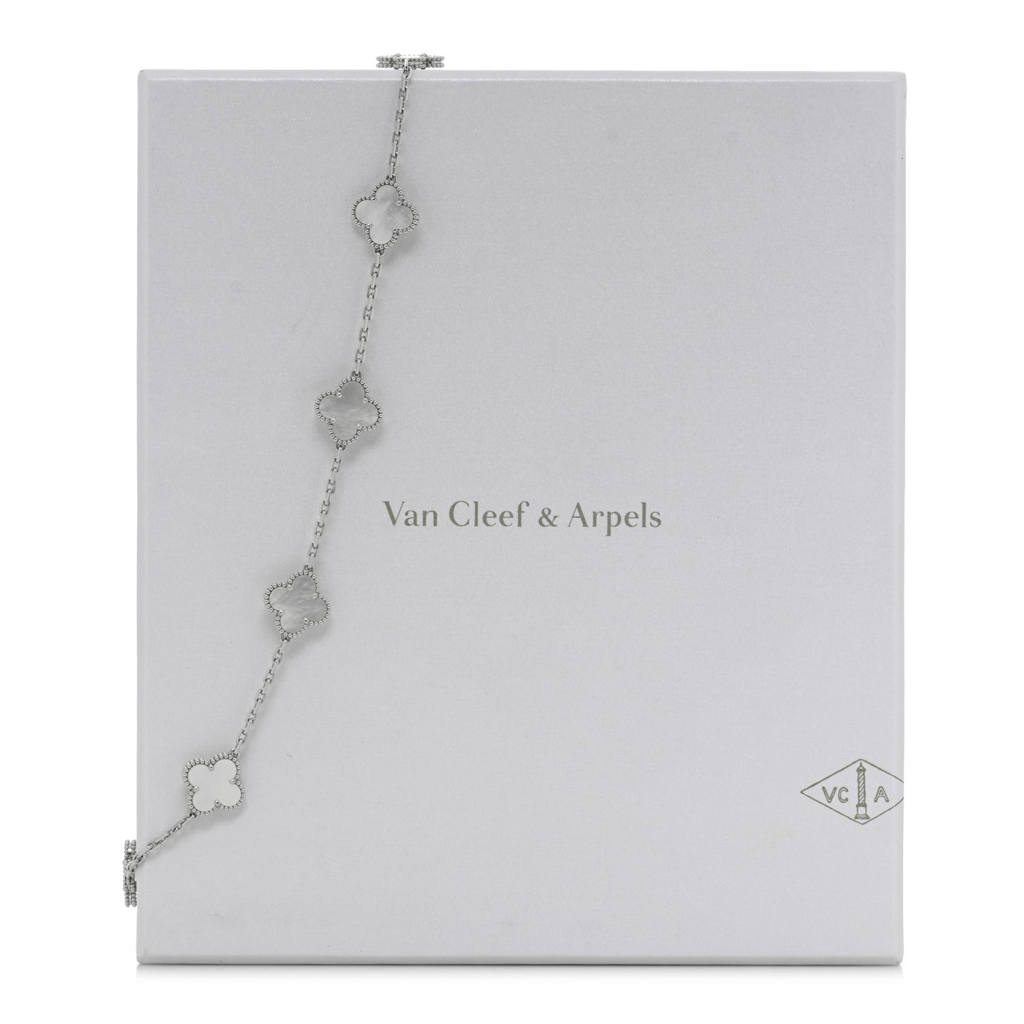 18K White Gold Mother of Pearl 10 Motifs Vintage Alhambra Necklace
