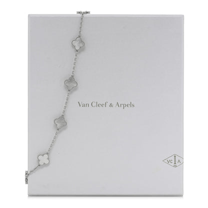 Van Cleef & Arpels 18K White Gold Mother of Pearl 10 Motifs Vintage Alhambra Necklace 6 of 6