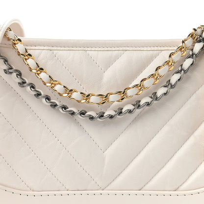 Chanel Aged Calfskin Chevron Quilted Small Gabrielle Hobo Beige 8 of 10