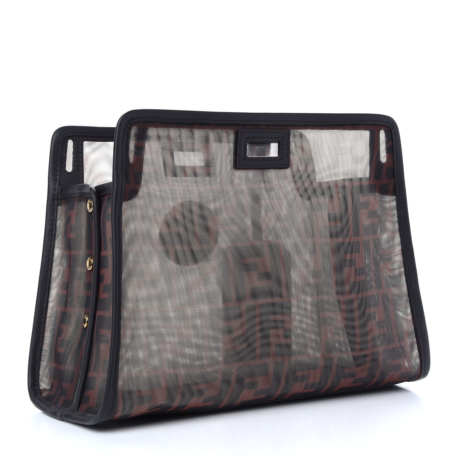 Fendi Mesh Vitello Century FF 1974 Mini Peekaboo Defender Cover Marrone Black Ebano 2 of 8