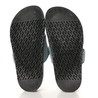 Hermes Suede Goatskin Womens Chypre Sandals 37.5 Vert d'eau 6 of 11