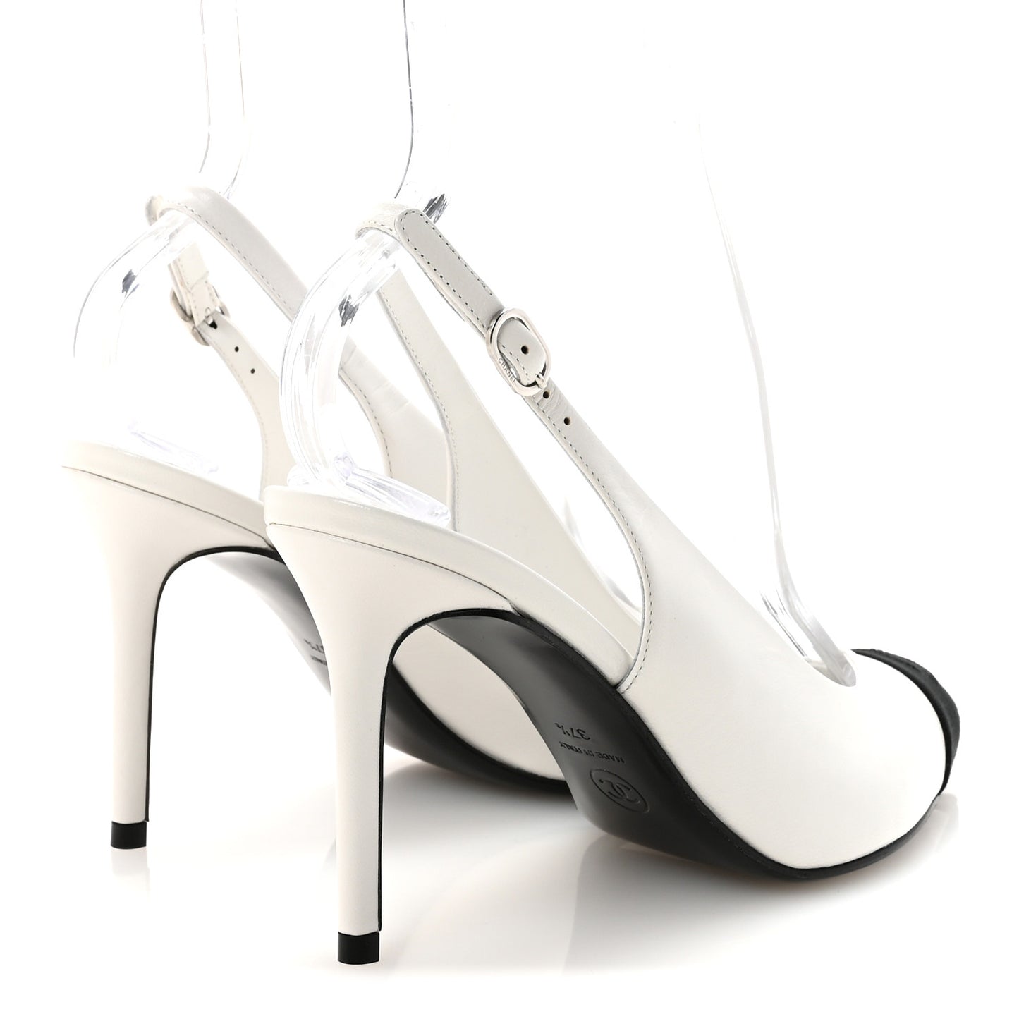 Goatskin Grosgrain Pointed Cap Toe CC Slingback Pumps 37.5 White Black