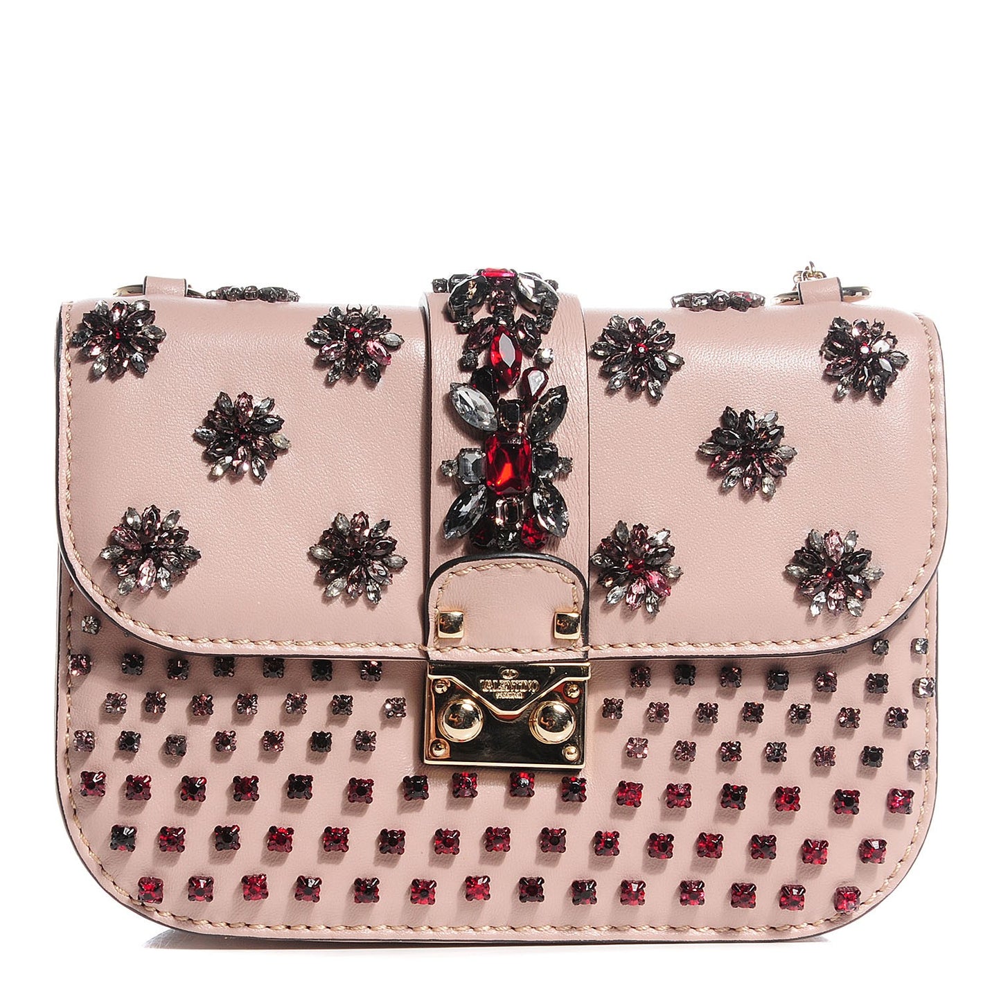 Vitello Crystal Embellished Glam Lock Rockstud Flap Blush