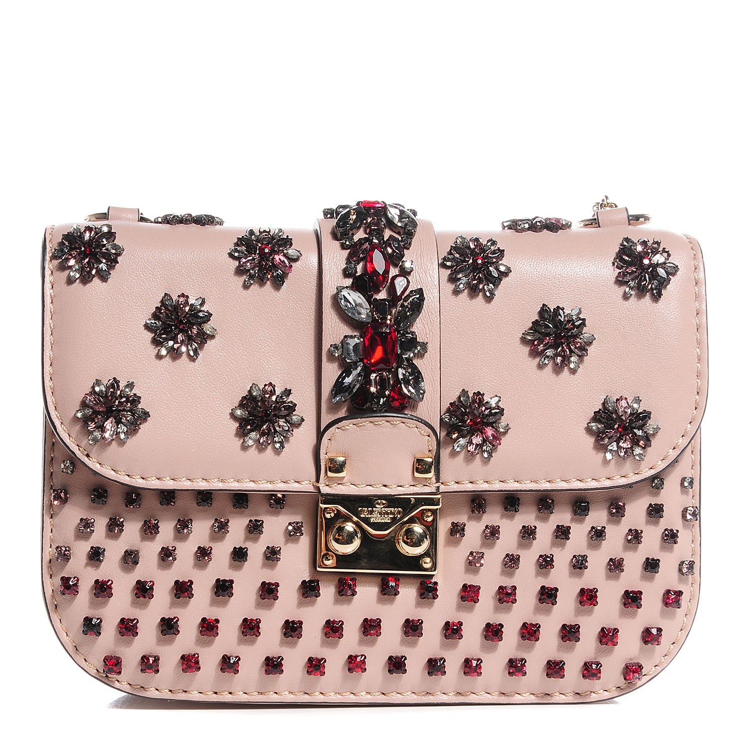 Valentino Garavani Vitello Crystal Embellished Glam Lock Rockstud Flap Blush 1 of 7