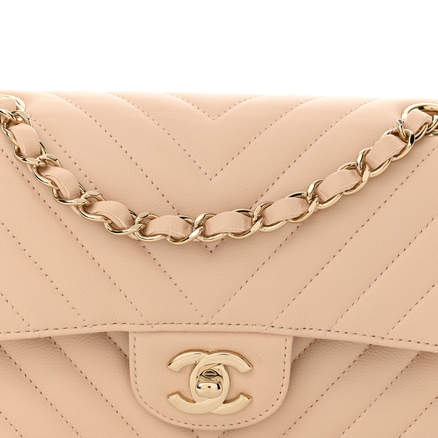 Chanel Caviar Chevron Quilted Small Double Flap Beige 8 of 11