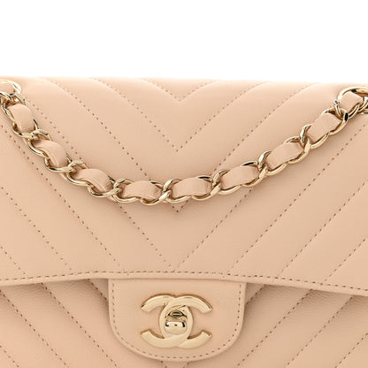 Chanel Caviar Chevron Quilted Small Double Flap Beige 8 of 11