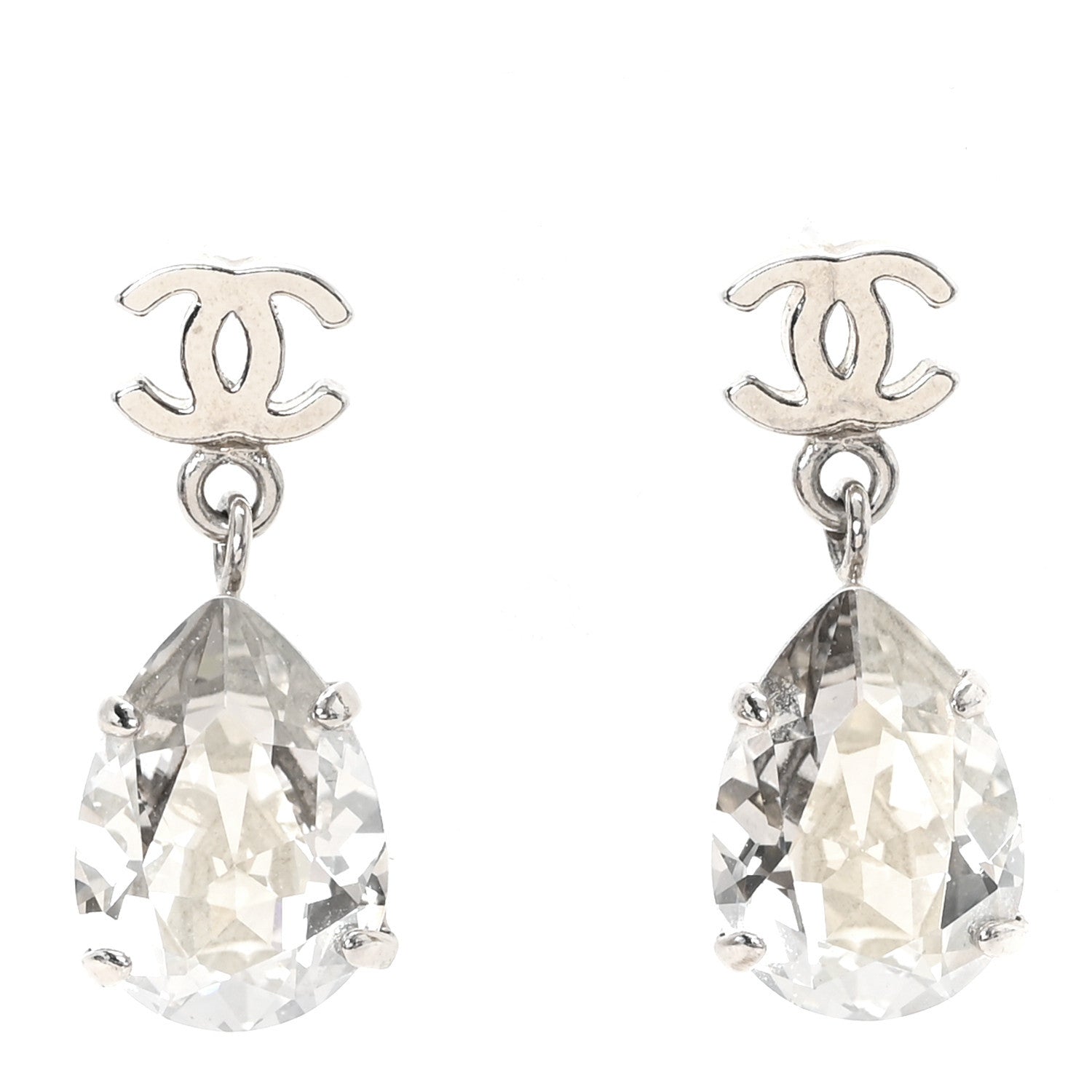 Chanel CC Crystal Teardrop Dangle Earrings Silver 1 of 4