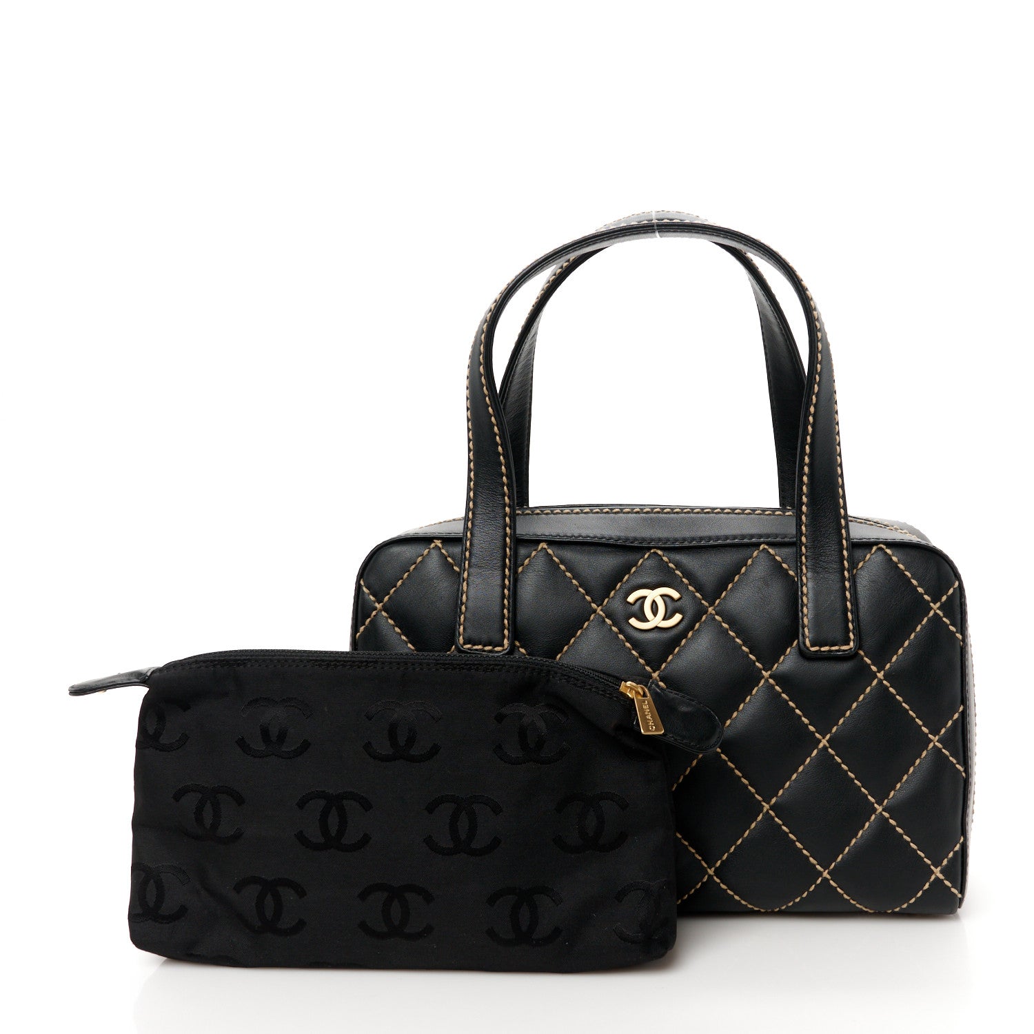 Chanel Calfskin Wild Stitch Top Handle Bag Black 3 of 12