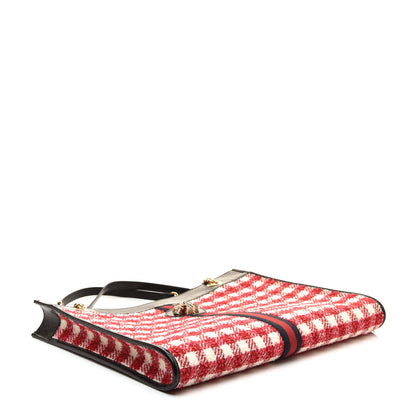 Gucci Tweed Check Large Rajah Chain Tote Black Red 4 of 10