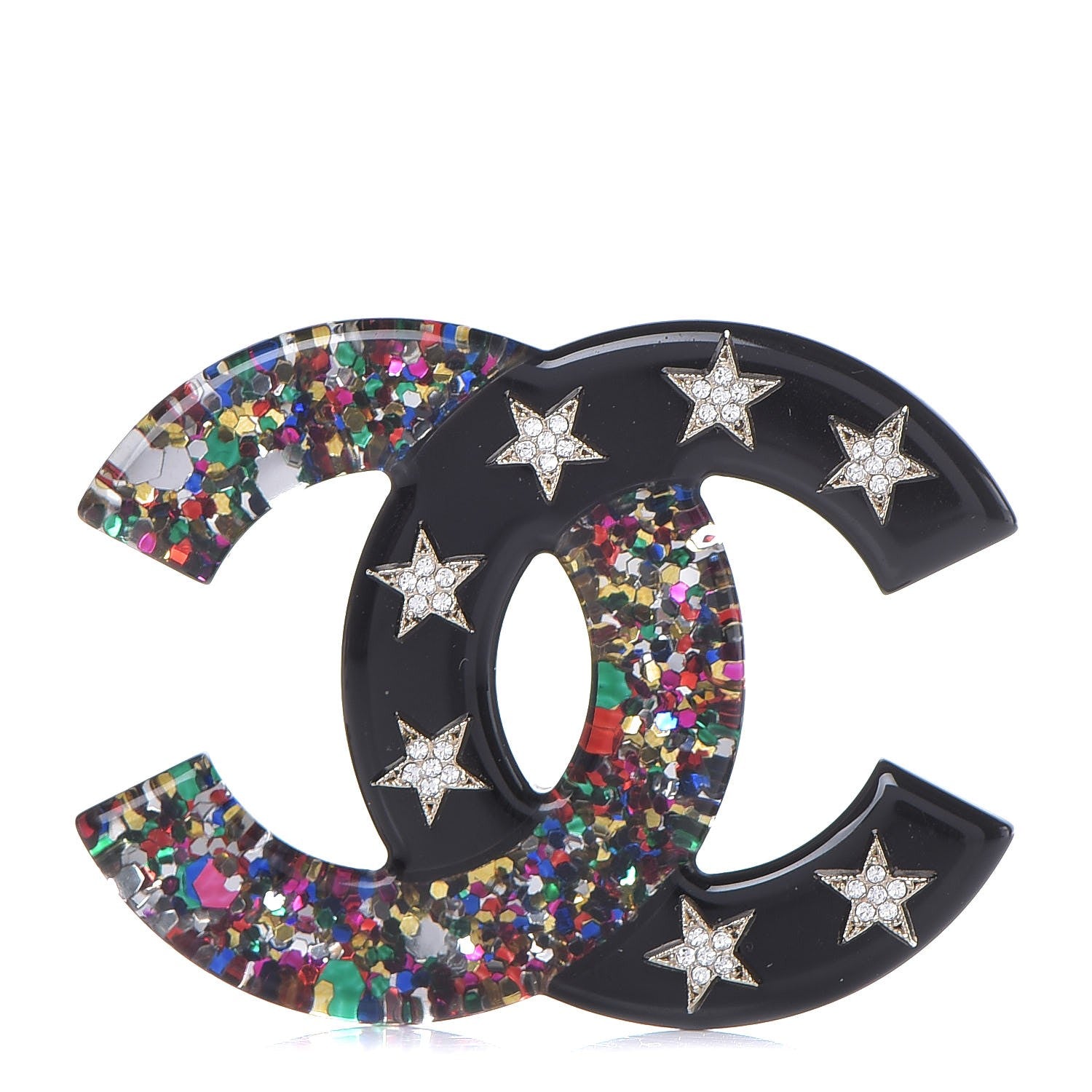 Chanel Resin Glitter Crystal CC Star Brooch Multicolor 1 of 5