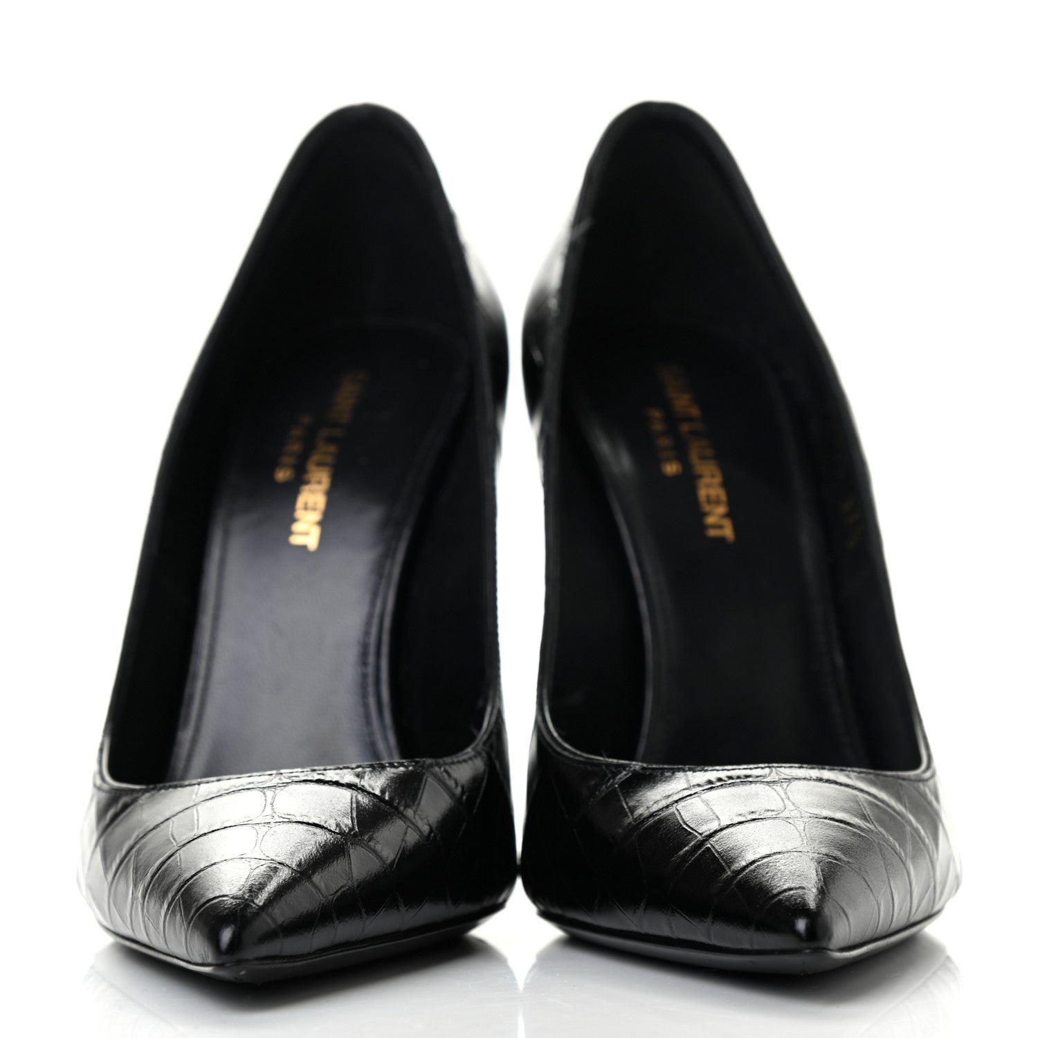 Saint Laurent Calfskin Crocodile Embossed Opyum 110 Pumps 37.5 Black 2 of 8