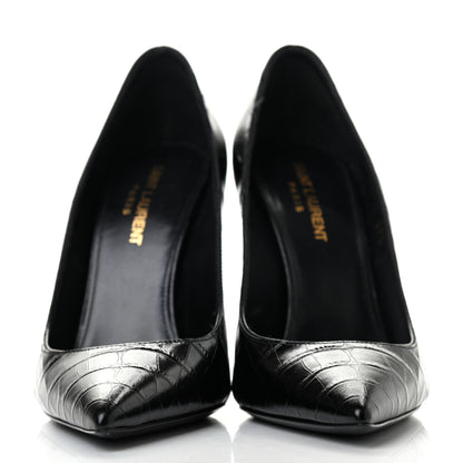 Saint Laurent Calfskin Crocodile Embossed Opyum 110 Pumps 37.5 Black 2 of 8