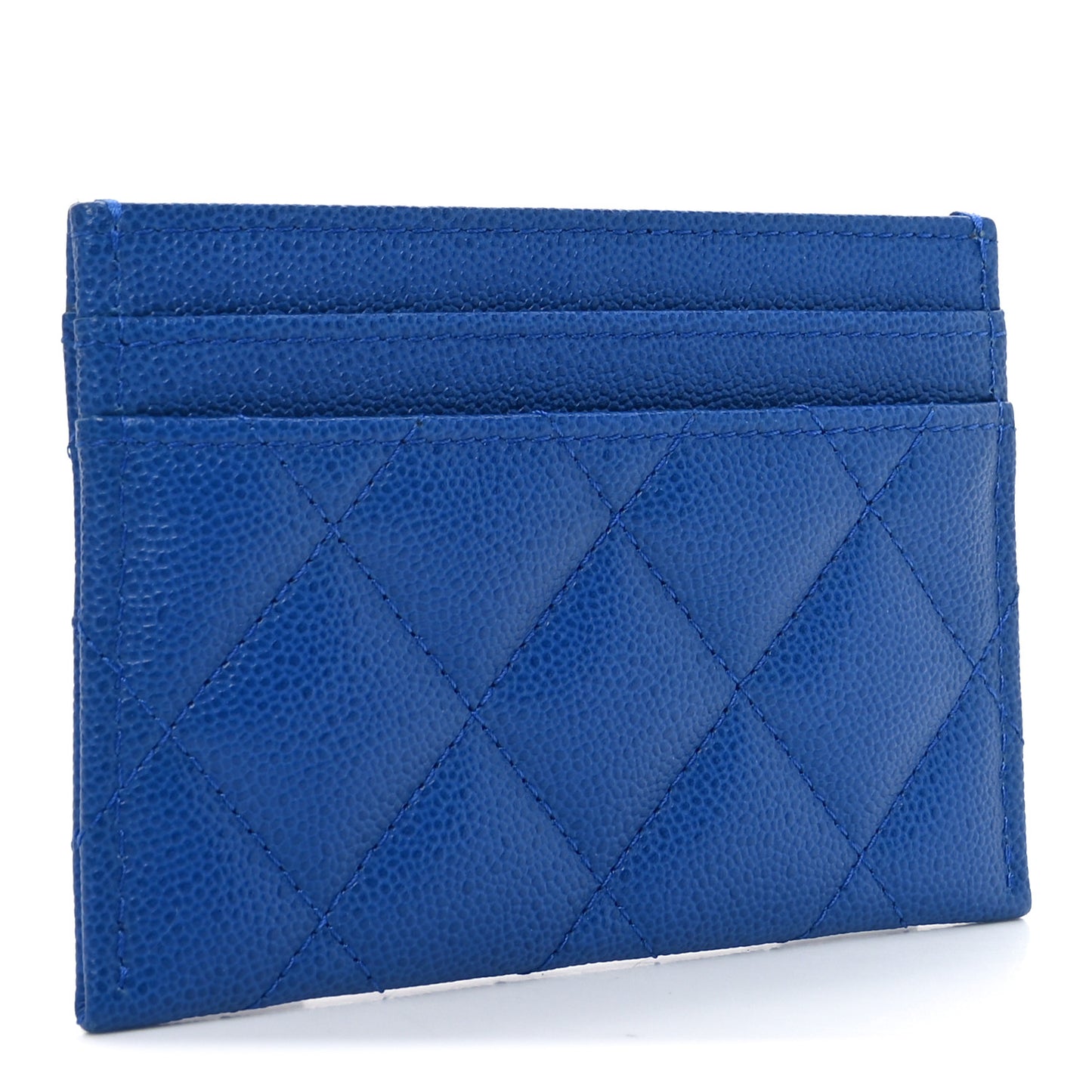 Caviar Quilted Studded CC Card Holder Dark Blue