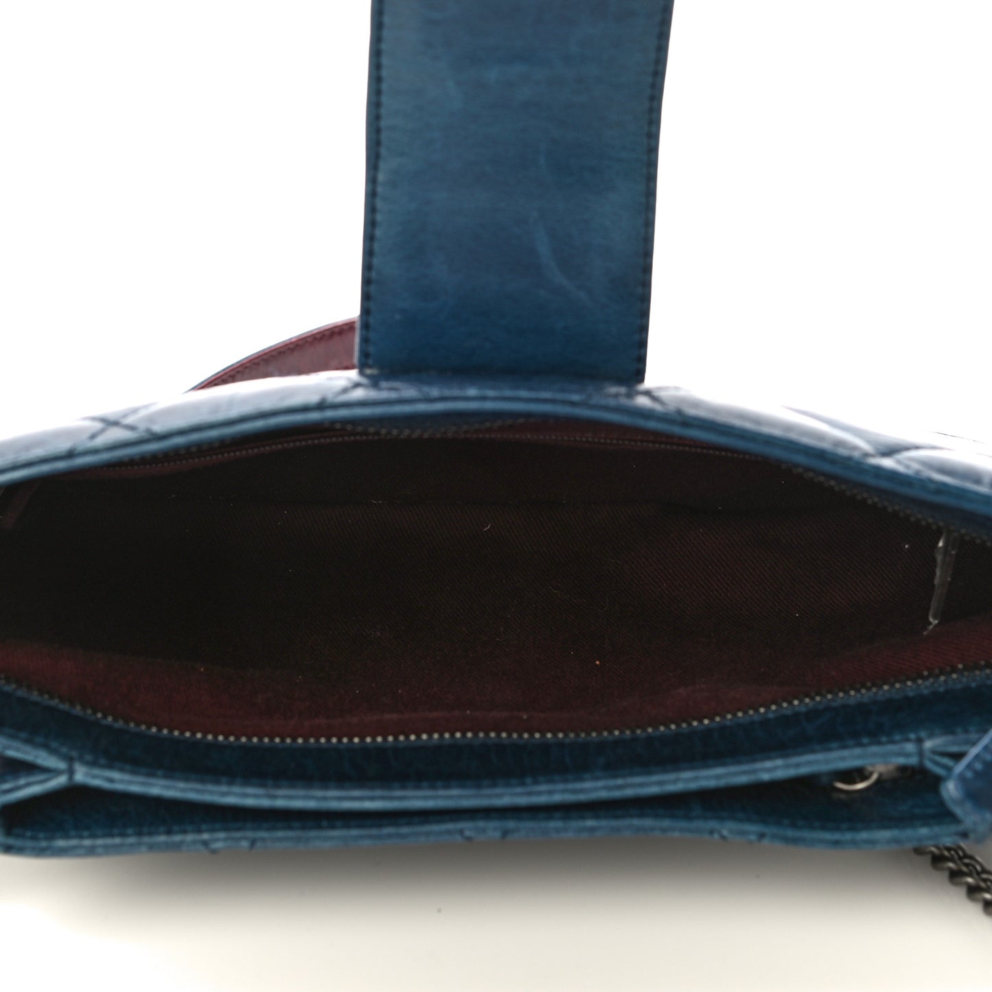Aged Calfskin Quilted Zip Clutch Blue