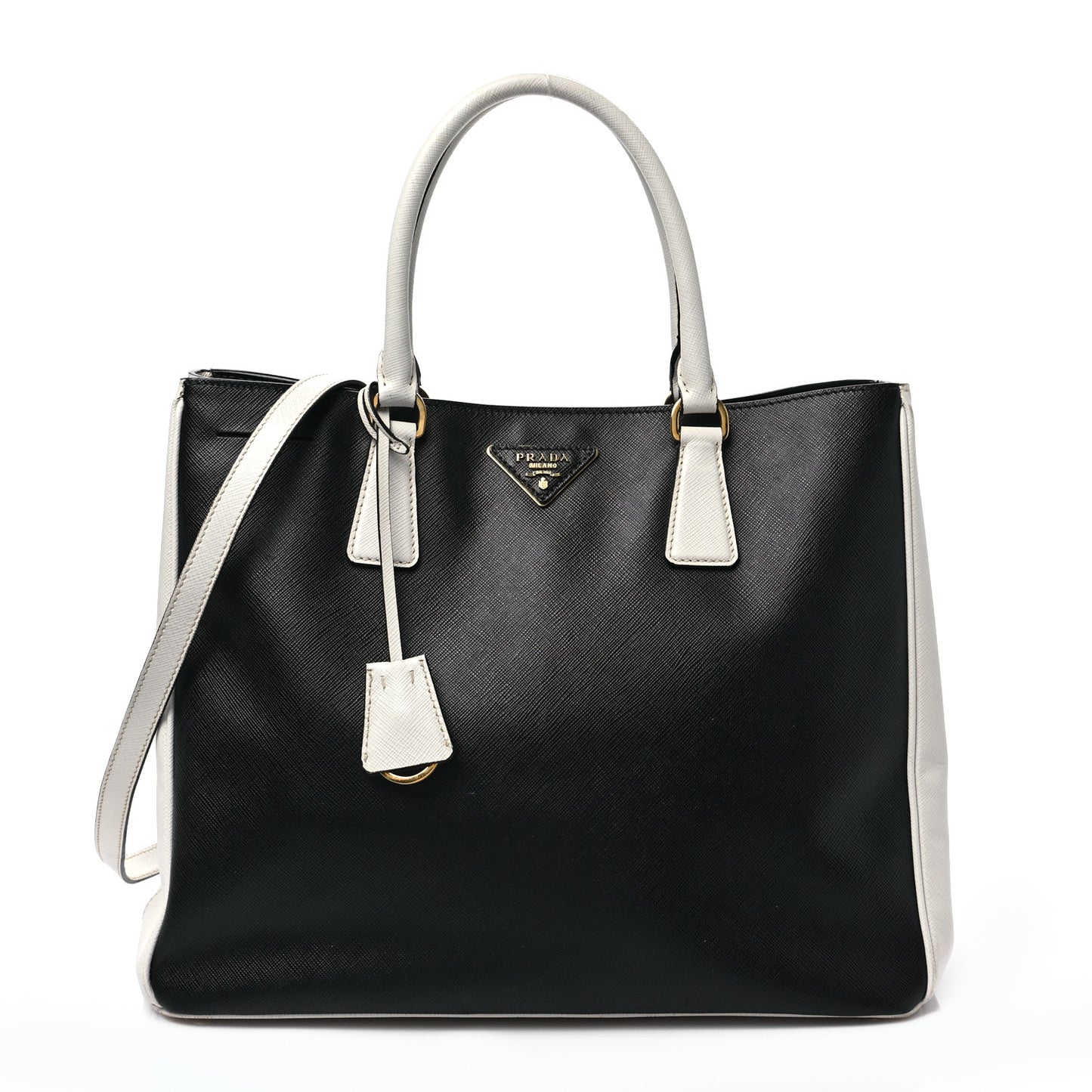 Saffiano Lux Medium Bi-Color Tote Black Talco