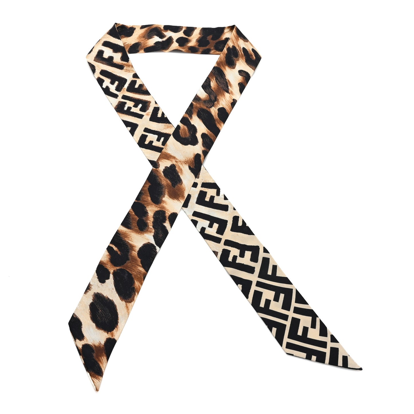 Silk FF Leopard Wrappy Scarf Beige