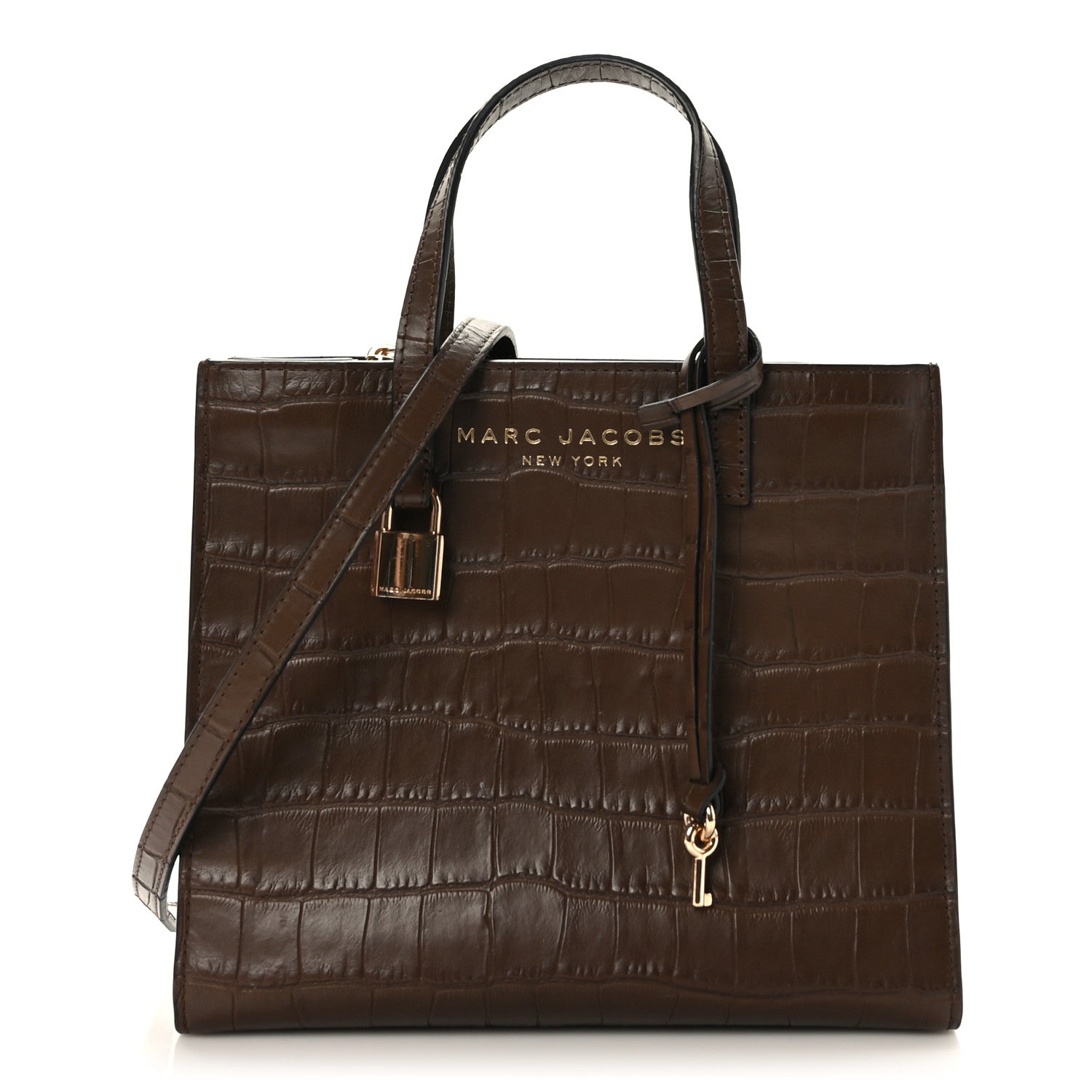 Marc Jacobs Calfskin Crocodile Embossed Mini Grind Tote Bag Dark