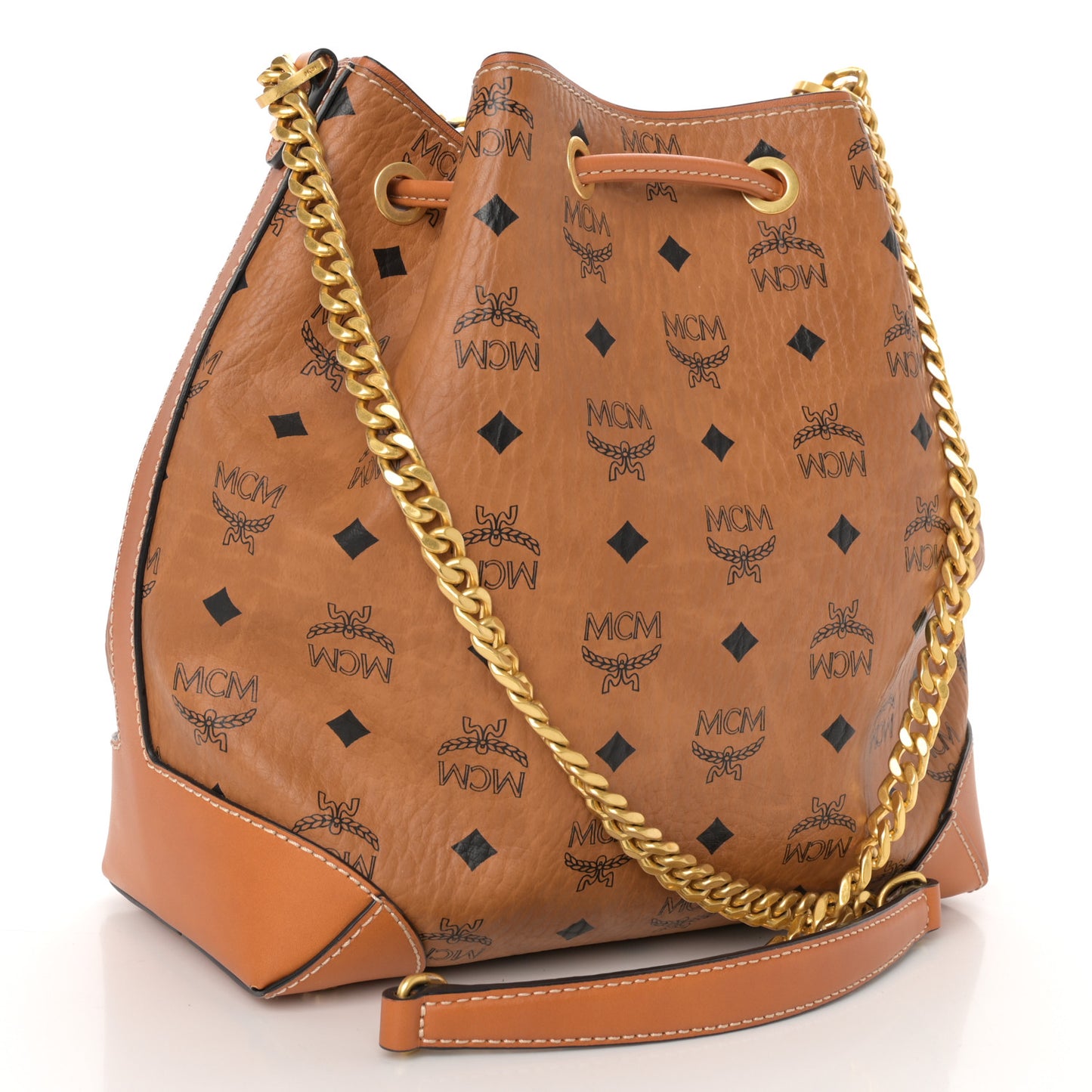 Visetos Small Soft Berlin Drawstring Bucket Bag Cognac