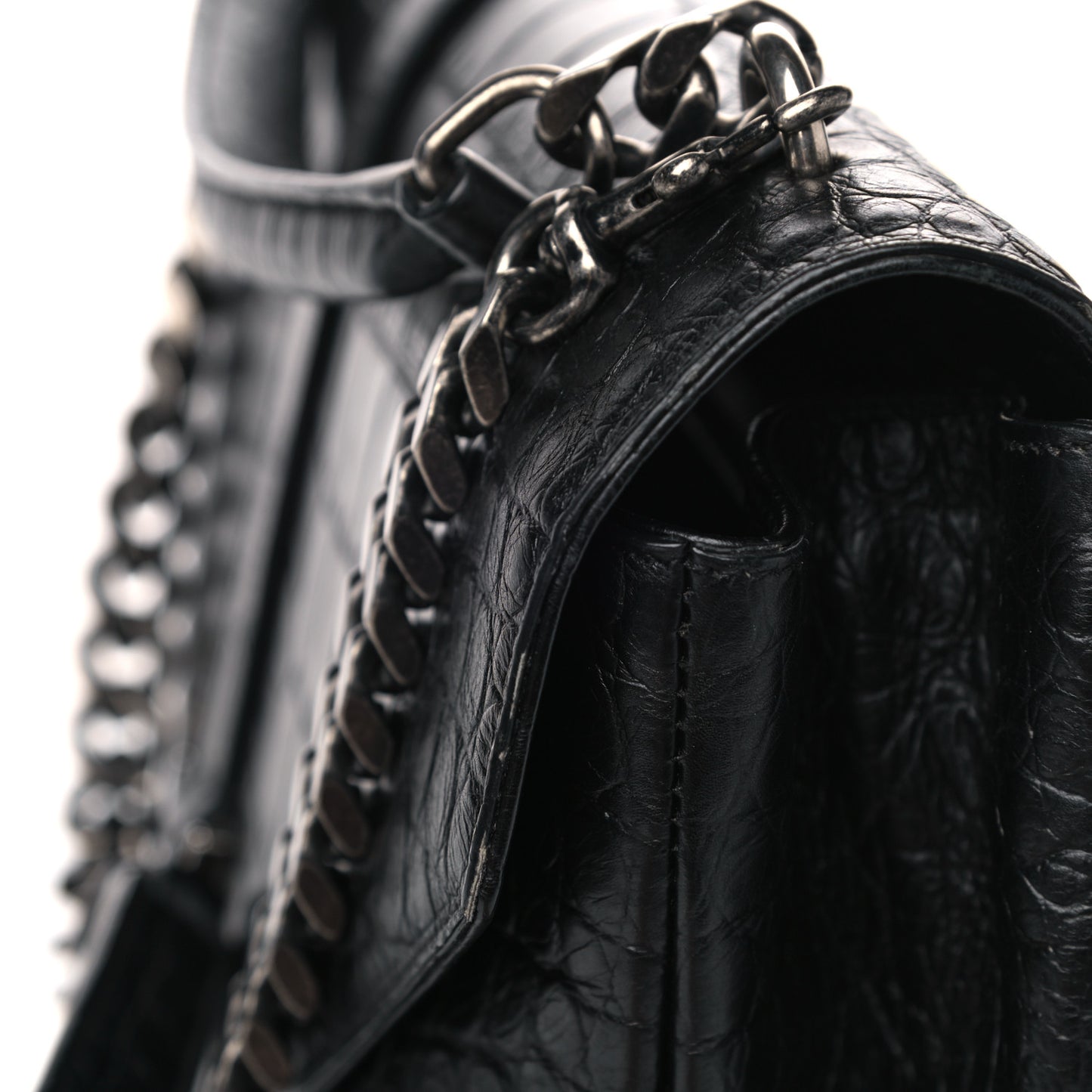 Calfskin Crocodile Embossed Monogram Large College Satchel Black