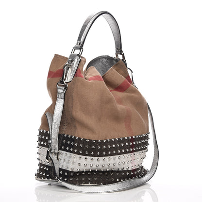 Burberry Canvas Mega Check Studded Medium Susanna Hobo Silver 4 of 12