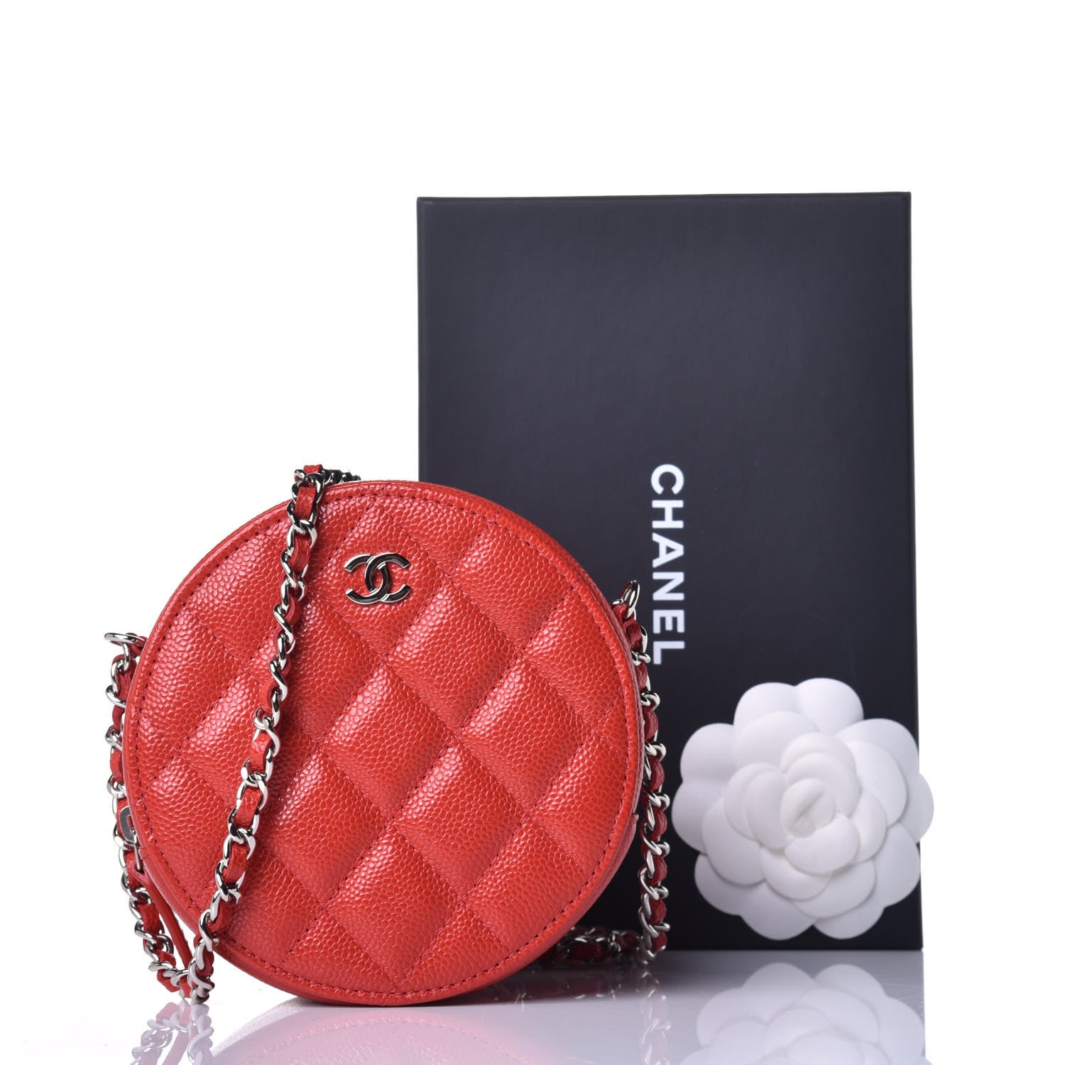 Chanel Caviar Quilted Round Clutch With Chain Red 9 of 9