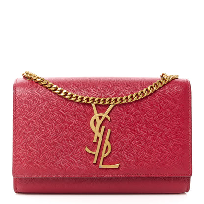 Saint Laurent Grain De Poudre Small Deconstructed Monogram Kate Satchel Red 1 of 13